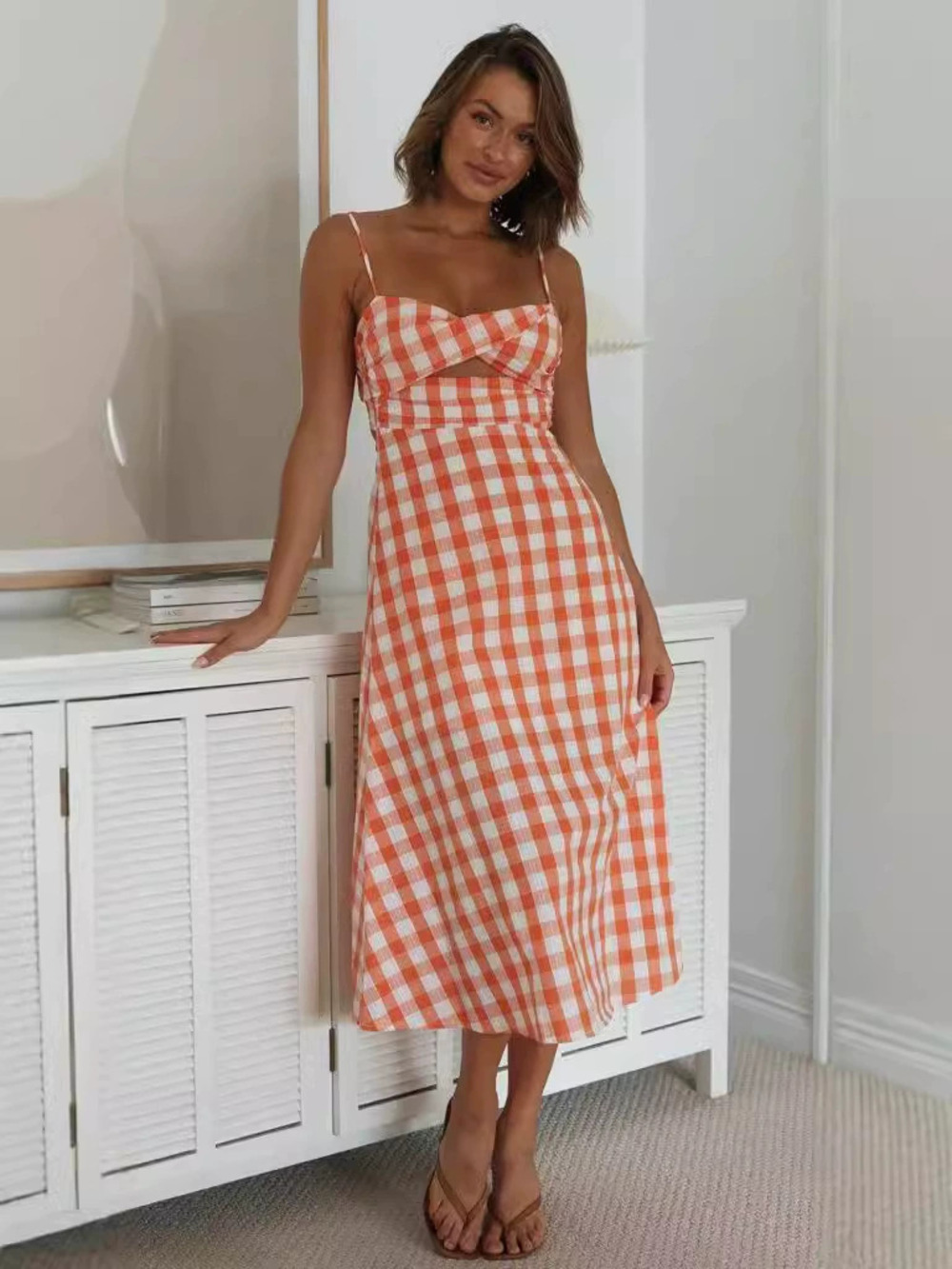 Zara Spring Summer Plaid Halter Backless Dress
